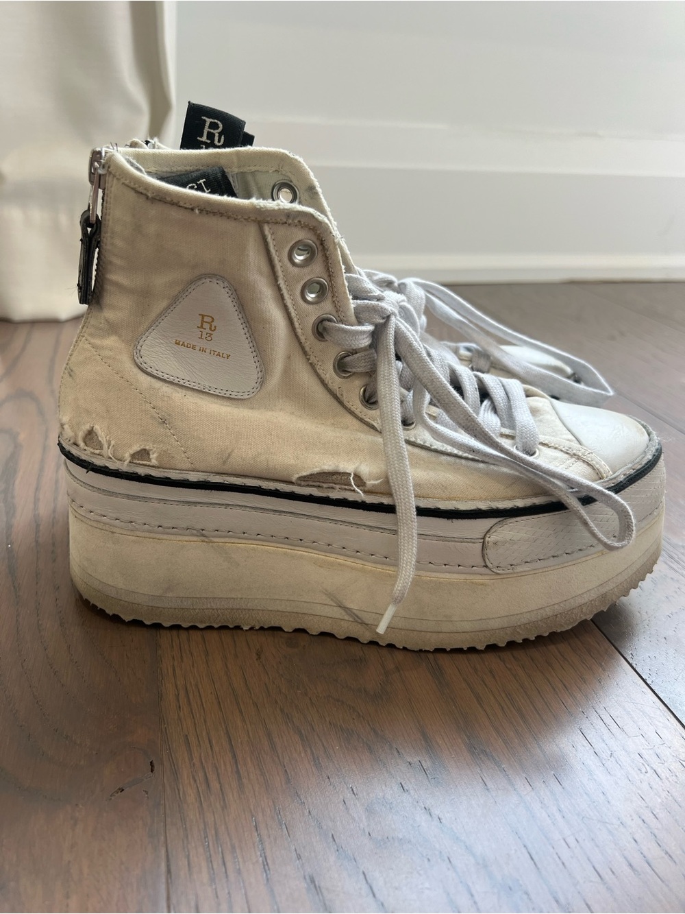 R13 Off-White Distressed Courtney High Tops